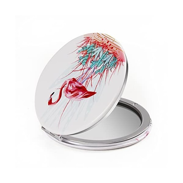 HBTD-SZ Miroir Compact Portable grossissant 1X/2X - Miroir de Poche Rond en métal Flamant Rose 