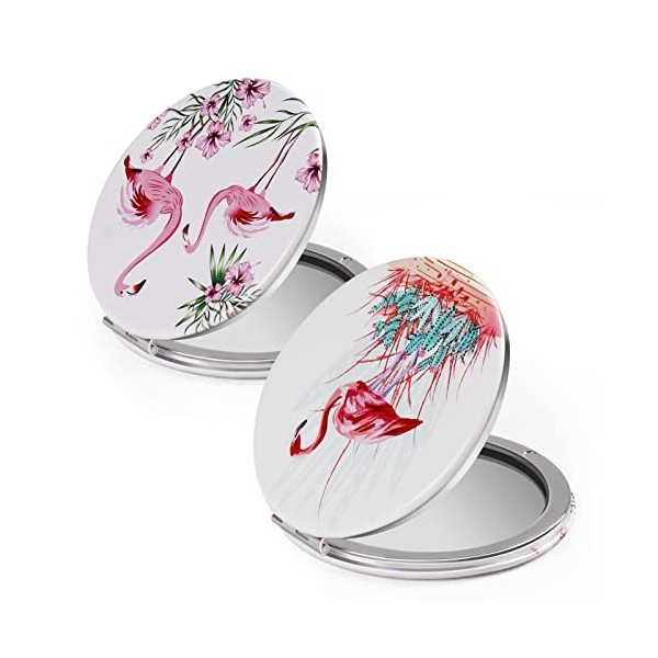 HBTD-SZ Miroir Compact Portable grossissant 1X/2X - Miroir de Poche Rond en métal Flamant Rose 