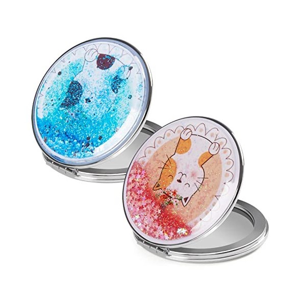 HBTD-SZ Miroir Compact Portable grossissant 1X/2X - Miroir de Poche Rond en métal Flamant Rose 