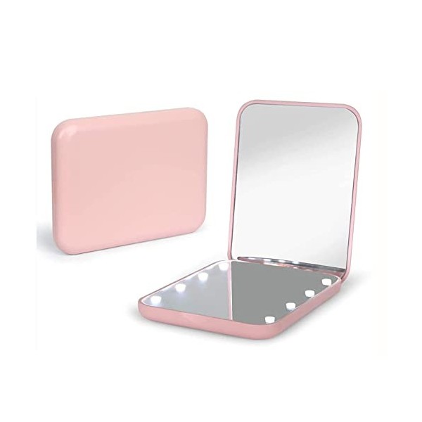 Miroir de poche, grossissement 1X/3X LED compact de voyage miroir de maquillage, miroir compact avec lumière, miroir porte-mo