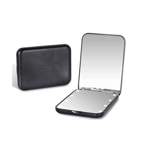 Miroir de poche, grossissement 1X/3X LED compact de voyage miroir de maquillage, miroir compact avec lumière, miroir porte-mo