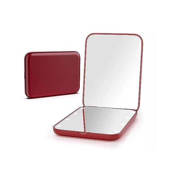 Miroir de poche, grossissement 1X/3X LED compact de voyage miroir de maquillage, miroir compact avec lumière, miroir porte-mo