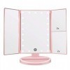 Miroir de maquillage pliable avec grossissement 3x/2x/1x, lumière 21 LED et écran tactile, rotation libre à 180 degrés, miroi