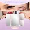 Miroir de maquillage pliable avec grossissement 3x/2x/1x, lumière 21 LED et écran tactile, rotation libre à 180 degrés, miroi