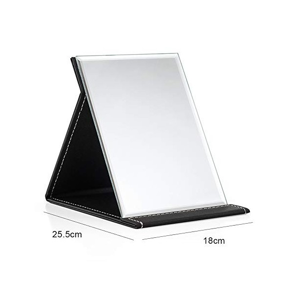 HY Miroir de table pliable portable de maquillage de bureau pliable en similicuir avec support réglable