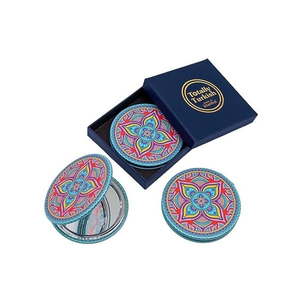 Totally Turkish Petit miroir rond en métal - pliable - fermeture magnétique - 1x / 2x - Pour sacs à main, maquillage, voyage 