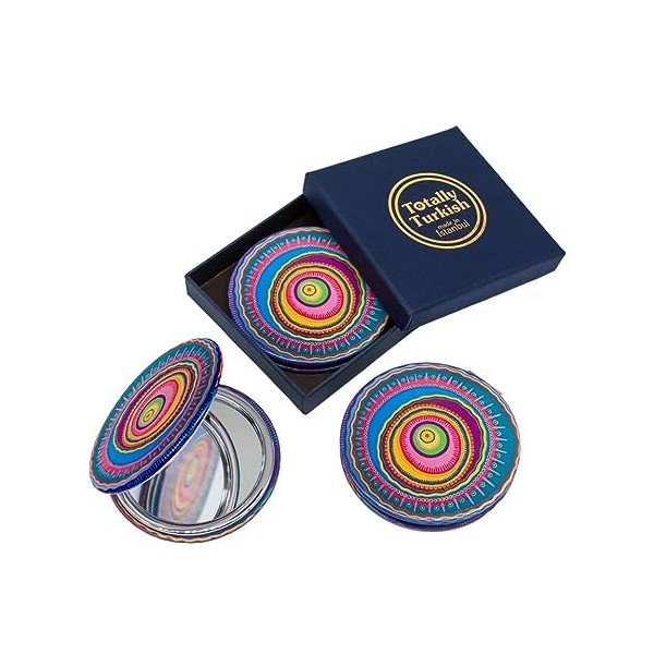 Totally Turkish Petit miroir rond en métal - pliable - fermeture magnétique - 1x / 2x - Pour sacs à main, maquillage, voyage 