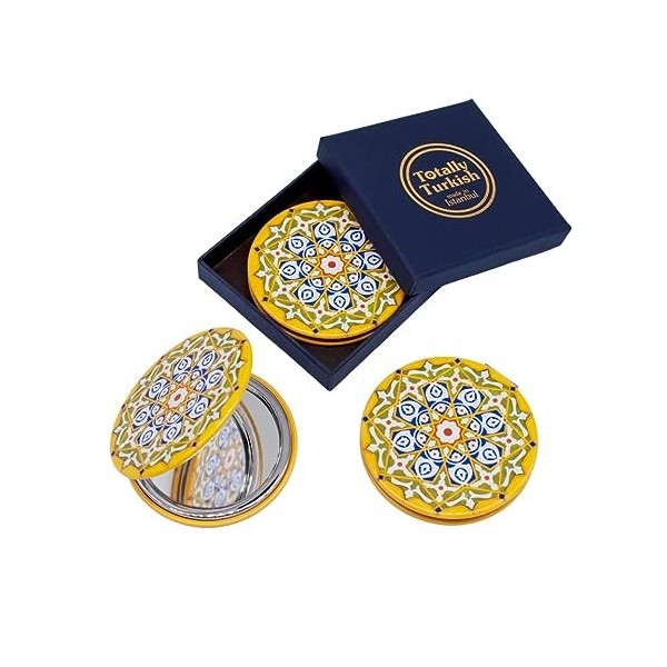 Totally Turkish Petit miroir rond en métal - pliable - fermeture magnétique - 1x / 2x - Pour sacs à main, maquillage, voyage 