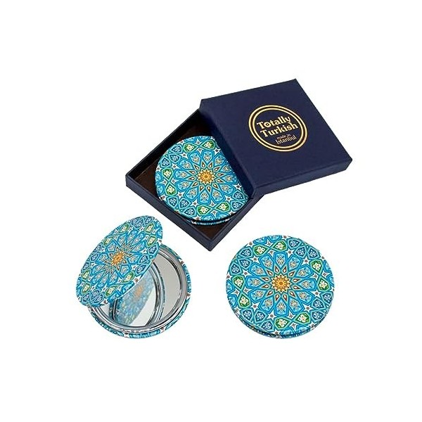 Totally Turkish Petit miroir rond en métal - pliable - fermeture magnétique - 1x / 2x - Pour sacs à main, maquillage, voyage 