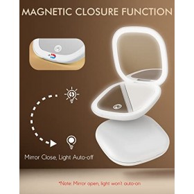 Miroir compact lumineux pour sacs à main : mini miroirs grossissants de voyage avec lumière darrêt automatique, miroir de po