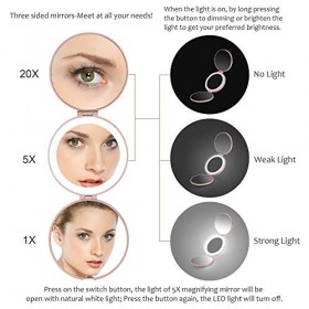 B Beauty Planet Miroir grossissant Lumineux,Miroir grossissant de Voyage Pliant X20/X5/X1,Miroir de Poche Rechargeable et Pli