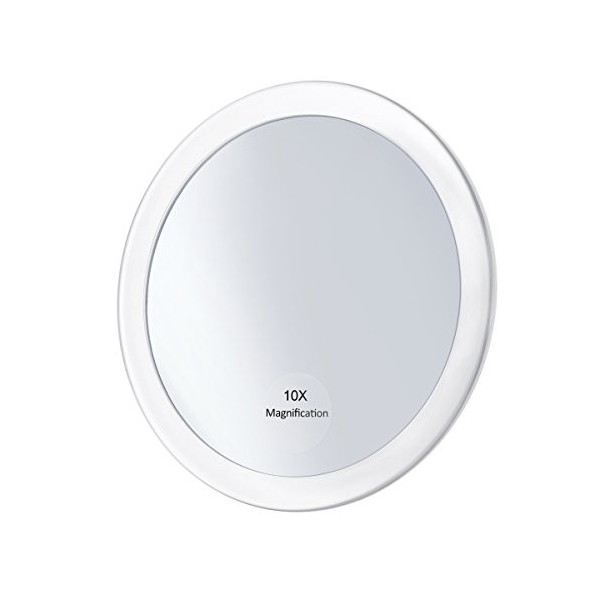 Frcolor Miroir grossissant x 10 avec 3 ventouses, miroir à maquillage pliant Miroir de poche 15 cm Blanc 