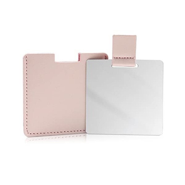 Miroir compact incassable en acier inoxydable pour sac à main, miroir de voyage incassable avec étui en cuir synthétique, mir