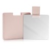 Miroir compact incassable en acier inoxydable pour sac à main, miroir de voyage incassable avec étui en cuir synthétique, mir