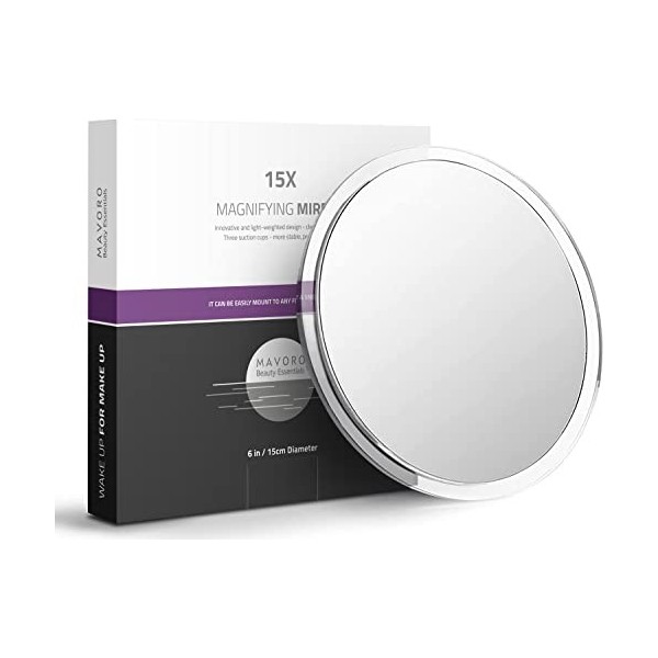 Mavoro Grossissant Miroir 7X avec 3 Ventouses -Adhésif Triple Ventouse sur Miroir avec Grossissement 7X. Miroir de Maquillage