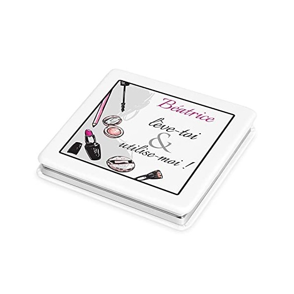 Maverton Miroir de Poche personalisé en Cuir Blanc pour Maman- Accessoire pour Trousse de Maquillage - Miroir Compact - Cadea