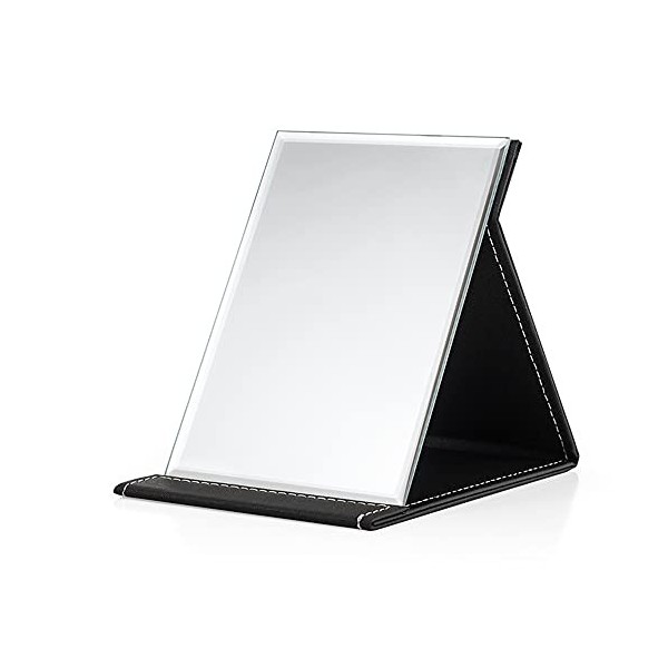 Her Kindness Miroir de Poche Miroir de Maquillage Pliable,Miroir à Maquillage Portable avec Housse Rembourrée en Cuir PU Noir