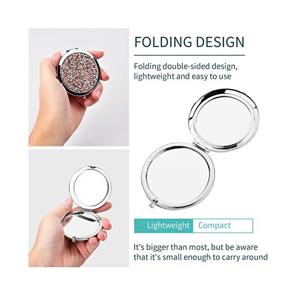 Cozlly Mini Miroir de Poche Rond, 7cm Miroir Compact Pliable, 1X, 2X Grossissant, Petit Miroir pour Sac à Main, Miroir de Maq