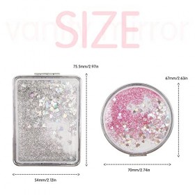 WACH AUF 2 PCS Miroir de Poche, Miroir Compact avec Grossissement x1/x2, Mini Miroirs de Maquillage, Miroir de Sacs à Main, P