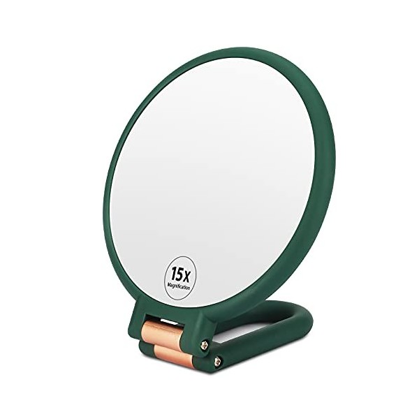 Linkstyle Miroir à Main, Miroir de Maquillage Double Face avec loupe 1X 15X, Miroir de Voyage Professionnel sur Support de Po