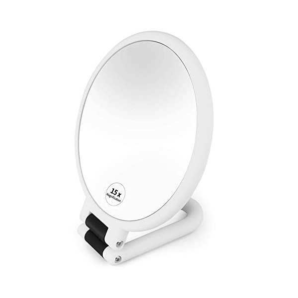 Linkstyle Miroir à Main, Miroir de Maquillage Double Face avec loupe 1X 15X, Miroir de Voyage Professionnel sur Support de Po