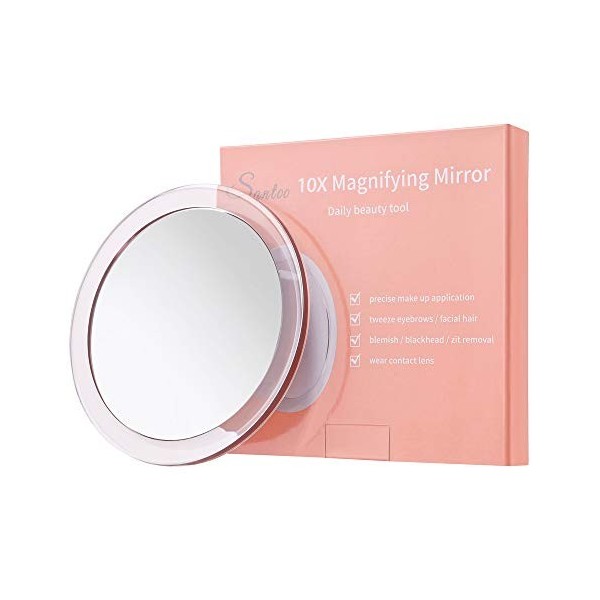 SANTOO 10X Grossissant Miroir avec 3 ventouses de Montage pour Le Maquillage - Sourcils/pincements - Suppression des Points N