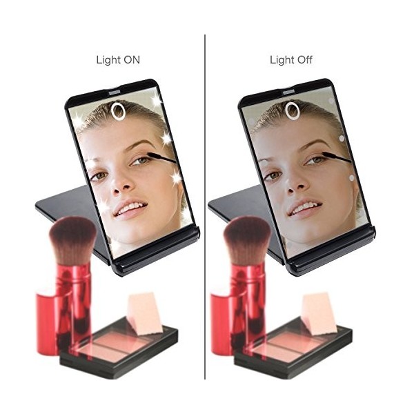 Miroir de Poche Pliable, Miroir Illuminé de Maquillage, Miroirs à Main, Grossissant 1x / 2X, pour Le Rasage Le Camping et Le 