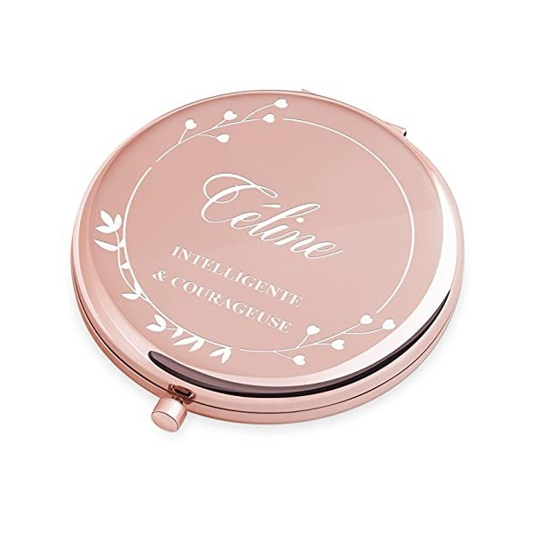 Maverton Miroir de Poche personnalisé de Couleur Or Rose - Accessoire pour Trousse de Maquillage - Mirroir Rond pour Elle - C