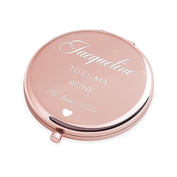 Maverton Miroir de Poche personnalisé de Couleur Or Rose - Accessoire pour Trousse de Maquillage - Mirroir Rond pour Elle - C