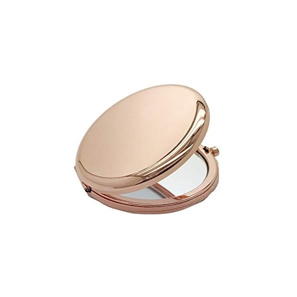 Steellwingsf Mini miroir de maquillage portable rond en métal uni miroir de poche pop-up double face rose doré