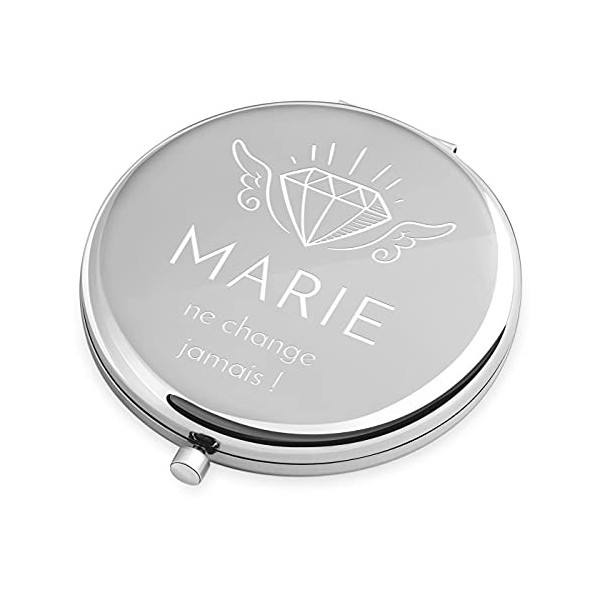 Maverton Miroir de Poche personnalisé - Couleur : Argent - Accessoires de Maquillage - Cadeau Parfait pour Les Femmes - Cadea