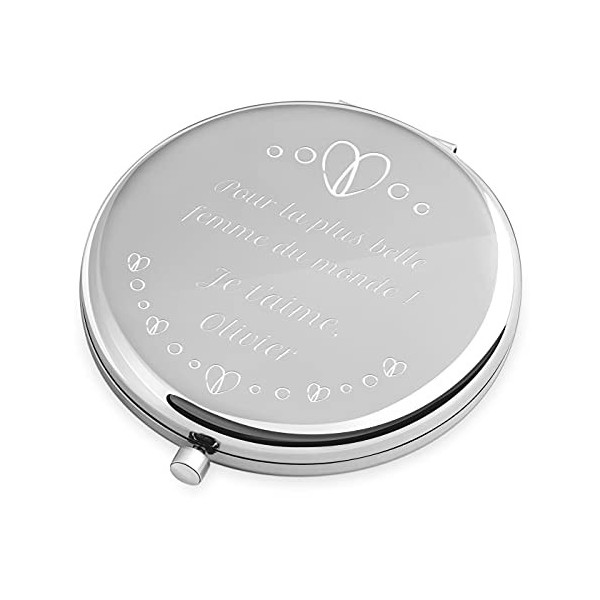 Maverton Miroir de Poche personnalisé - Couleur : Argent - Accessoires de Maquillage - Cadeau Parfait pour Les Femmes - Cadea