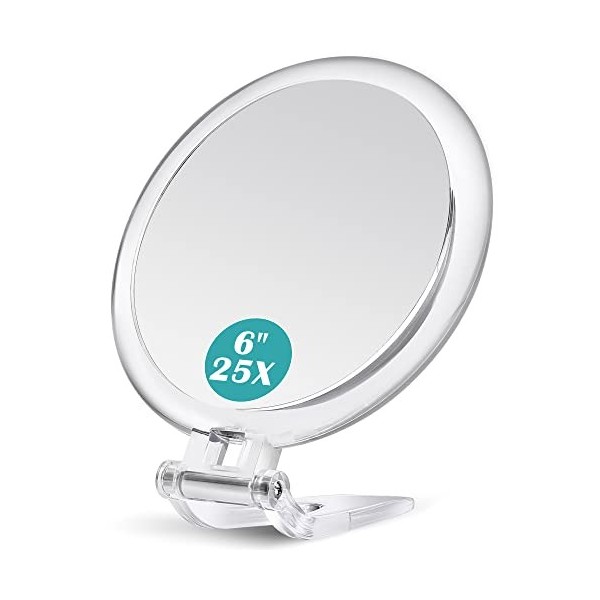 B Beauty Planet Grossissement 25X/1X,Miroir à Main avec Poignée,Miroir Double Face, Diamètre 15,2cm