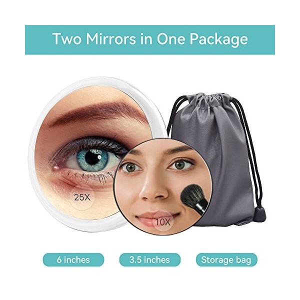 B Beauty Planet Miroir grossissant x 25/10 15,2 cm et 8,9 cm , Miroir de Voyage, Miroir grossissant pour Une Application pré