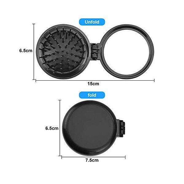 AFASOES 4 Pcs Miroirs de Poche en ABS Brosse Miroirs Ronde Compact Portable Brosse Pliant Cheveux Peigne Pliant en Caoutchouc