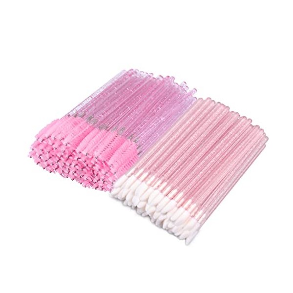 G2PLUS 50PCS Pinceaux Lèvre Jetables Lèvres Pinceaux+50PCS Brosses à Cils Jetables Rose