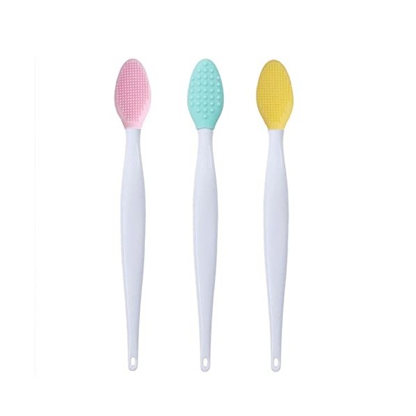 Lot de 3 pinceaux à lèvres exfoliants en silicone souple double face pour le nettoyage des lèvres et du visage pour un aspect