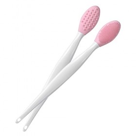 Brosse à lèvres en silicone Double face épuroutteur de nez manuel manuel du nettoyant noir rose 2pcs, pinceau à lèvres en sil