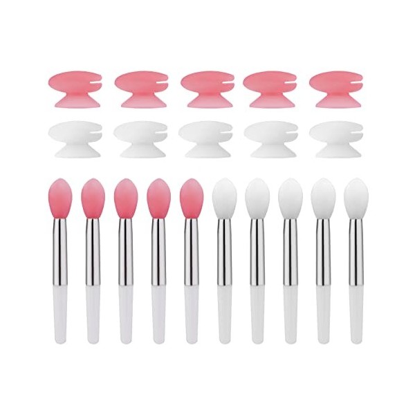 Pinceaux à Lèvres en Silicone avec Couvercles, 10pcs Pinceaux à Lèvres et 10pcs Couvercles Réutilisables Applicateur Rouge à 