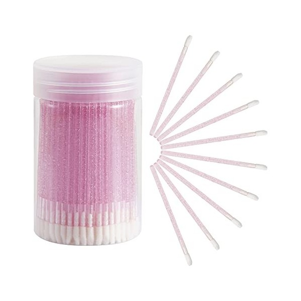 Cuttte Lot de 100 pinceaux à lèvres jetables avec récipient, applicateurs à lèvres en cristal pour extensions de cils et glos