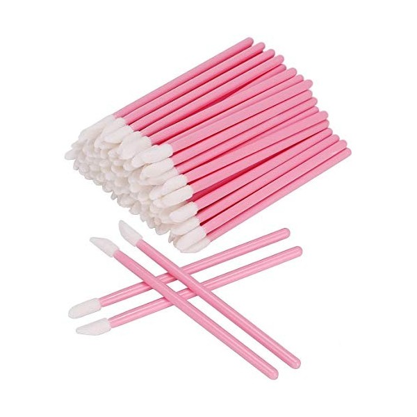 Lot de 100 pinceaux à lèvres jetables pour maquillage et gloss Rose