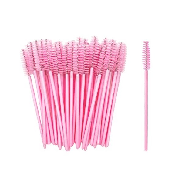 Lot de 50 brosses à cils jetables pour maquillage - Rose