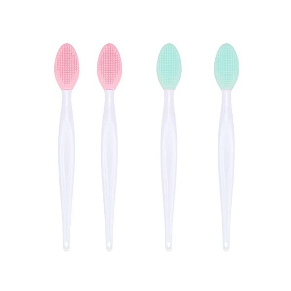 GCQQ 14,5cm Brosse à Lèvres en Silicone, 4PCS Pinceau à Lèvres Exfoliant en Silicone, Rose et Vert Brosse à Lèvres Exfoliante