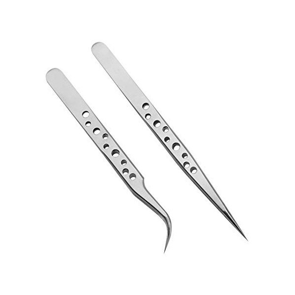 Lot de 2 pinces à épiler droites et incurvées pour extensions de cils individuelles 3D 5D