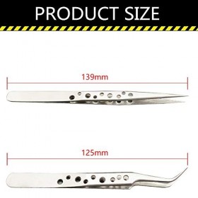 Lot de 2 pinces à épiler droites et incurvées pour extensions de cils individuelles 3D 5D