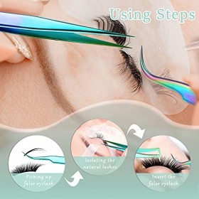 Mudder abc1234 6 Pièces Pince à Épiler Extensions de Cils, Droite en Acier Inoxydable Incurvée Cils Volume Individuel Brucell