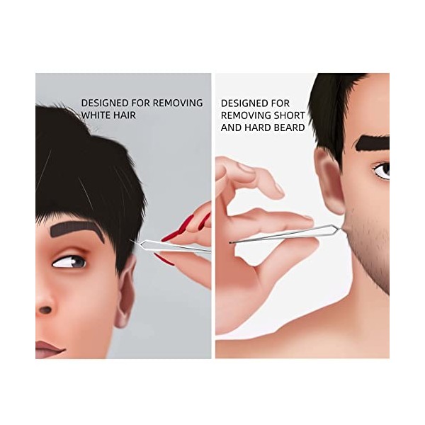 AUSOMTEK Pince à épiler blanche en acier inoxydable, pince à épiler fine, outil de façonnage des sourcils, pointe de 5 mm, ét