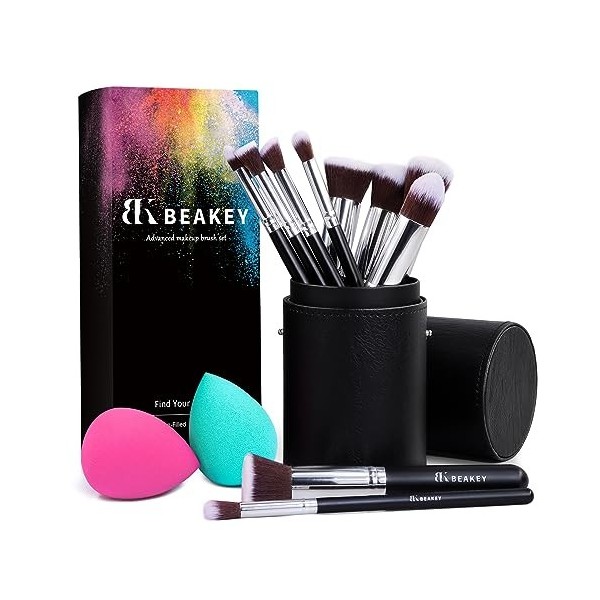 BEAKEY Pinceaux Maquillages Professionnel, Pinceau Maquillage Pour Fond de Teint Blush Lanti-cernes Fard à Paupières Poudre 