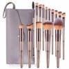 Pinceau Maquillage 15pcs Set Pinceaux Maquillage Professionnel, Kit Pinceaux Maquillages Champagne Gold Makeup Brushes pour F