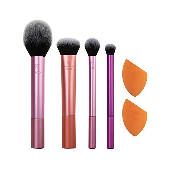 Real Techniques - Lot de 6 pinceaux de maquillage avec 2 éponges pour fard à paupières, fond de teint, fard à joues, anti-cer